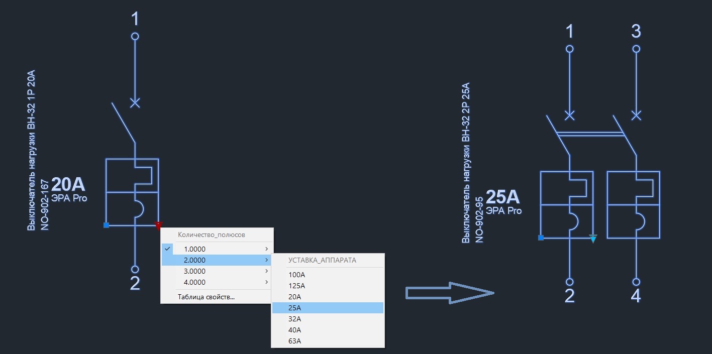 AutoCAD. Динамические блоки низковольтного оборудования ЭРА